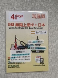 日本 SoftBank 5G 無限上網卡 4日 Unlimited Data SIM Card