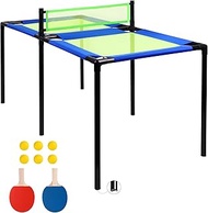 Portable Ping Pong Table,Trampoline Ping Pong Table for Kids and Adults, Foldable Tennis Game Table for Indoor or Outdoor Use with 2 Paddles, 6 Balls, and Table