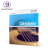 D'Addario EJ16 Phosphor Bronze Acoustic Guitar Strings, Light, 12-53 Gauge