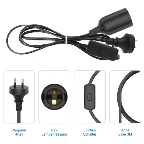 1.8/3/5 meter E27 lamp socket extension cord one-button switch power cord plug-and-play bulb convert