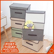 𝗡𝗢𝗡 𝗪𝗢𝗩𝗘𝗡 Portable Linen Cloth Storage 2 PCS Foldable Stool Box Kotak Simpan Kain For Bedroom Home O