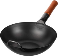 Yosukata Carbon Steel Wok Pan &amp;ndash 11.8&amp;quot Woks and Stir Fry Pans - Chinese Wok with Flat Bottom Pow Wok - Traditional Chinese Japanese Woks - Black Steel Wok 11.8&amp;quot Black