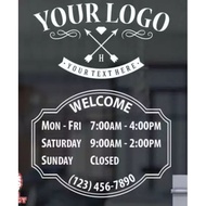 Shop opening clock glass stickers, cheap vintage opening hours wall stickers
