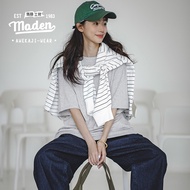 MADEN brand Workwear Style Women Youth American Casual Thin T-shirt Japanese Solid Drop Shoulder Loo