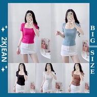 Short-sleeved square neck t-shirt, U-neck short-sleeved shirt, flattering figure, genuine borip elas