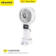 【3 in 1】Awei F37 Mini Handheld Fan Portable Type C Rechargeable 2400mAh 5 Gears Strong Wind 30dB Qui