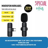 K8 MICROPHONE MIC CLIP TIPE C ON YOUTUBER  WIRELESS USB [NON PACK] / MIC YOUTUBER BLUETOOTH K8