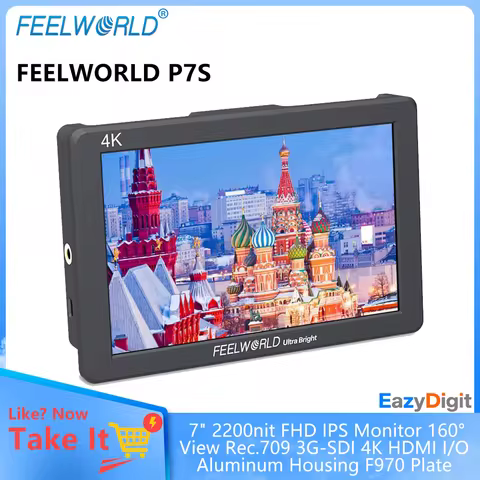 FEELWORLD P7S 7" 2200nit FHD IPS Monitor 160° View Rec.709 3G-SDI 4K HDMI I/O Aluminum Housing F970 