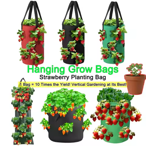 Hanging Grow Bags for Strawberries Tomatoes Hanging Planting Grow Bag Vertical Garden Strawberry Pla