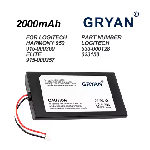GRYAN 2000mAh Replacement Battery for Logitech 915-000257 915-000260 Elite Harmony 950 533-000128 62