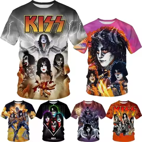 KISS Band T Shirt for Men Hard Rock Heavy Metal Tops 3D Print Indie Rock Vintage T-shirt Cool Womens
