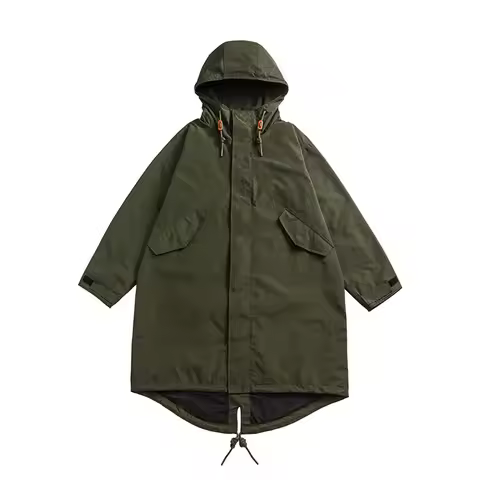 Military Style Fishtail Parka Japanese Retro Work Wear Men Hooded Utility Trench Coat Autumn Winter