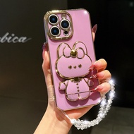 1 ชิ้น สายรัดข้อมือ + กระจกแต่งหน้าลายการ์ตูนน่ารักสีทึบ กันกระแทก เคสโทรศัพท์พับได้ TPU เข้ากันได้ก