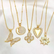 CZ Crystal Butterfly Necklaces for Women Gold Plated Moon Face Necklaces Copper Jewelry nkeb657
