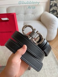 FERRAGAMO 菲拉格慕 Gancini 雙面皮帶 黑色 銀色