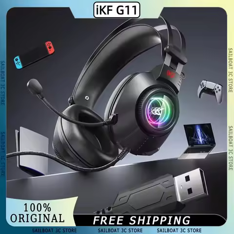 iKF G11 Wired Gaming Esports Headsets 7.1 Channel with Microphone RGB 50mm Units Gaming Headphones f