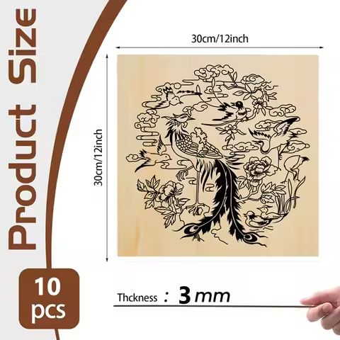 10 Pcs Plywood 3mm 300x300mm Unfinished Wood For Crafts Laser Cutting & Engraving, School DIY Projec