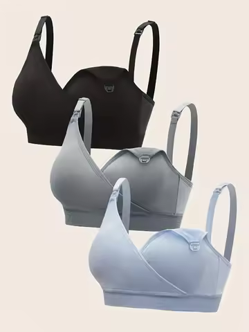 3 PCS Set Breathable Front Open Nursing Bra Maternity Underwear Pregnancy Bra Full Cup Wireless Comf