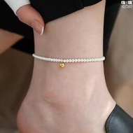 高品質~進口奧地利水晶珍珠鍍18K金小金珠腳鍊女不掉色小眾高級