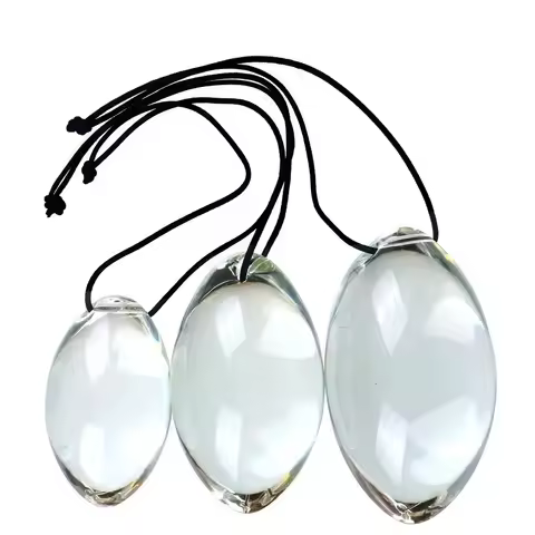 Small to Large Oval Beaded Anal Plug with Reinforced Rope Pull Ring - Transparent Glass Anal Trainer