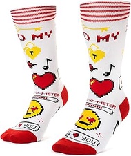 Funny Socks - Valentine's Day Gift - Novelty 8-Bit Love and Heart Design - Unisex - Gift for Gamers