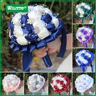 Wedding Bouquet for Bride Satin Artificial Flower Bridal Bouquet with Rhinestones Faux Pearls Brides
