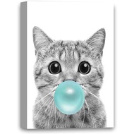 Funny Ugly Christmas Sweater Little Cat Chewing Bubble Gum Canvas Wall Art Lovely Cat Poster Photo A