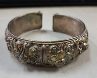 二手鋪 NO.8144 早期老銀 純銀925 開口精雕手環 老件 重47.0g 首飾飾品