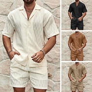 Breathable Men Outfit Men Shirt Shorts Set Mens Summer Shirt and Shorts Set Lapel Collar Short Sleev