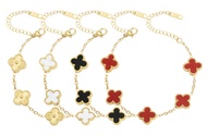 4PCs 18K Gold Plated Bracelet Set for Women | White, Black, Red, and Gold Clover Bracelet Set for Te