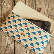 英國製作 棉麻杏色和風富士山 switch kindle iPad 保護套收納袋