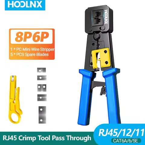 Hoolnx RJ45 Crimp Tool Pass Through Ethernet Crimper Cutter Stripper for Cat5e Cat6 RJ45/RJ12 Regula