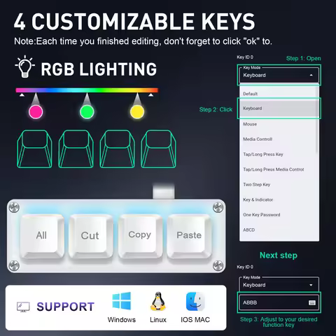 SAYODEVICE 4 Keys Mini Shortcut Key Office Work Macros Keypad OSU Rhythm Game Keypad Gaming USB Wire
