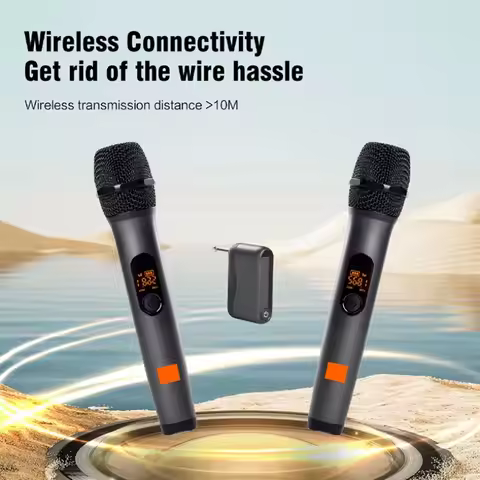 Microphone Wireless UHF 2 Channel Karaoke System Built-in Lithium Battery Cordless Handheld Mic For 
