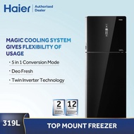 Haier Inverter Top Mount Freezer Glass 2-Door Refrigerator (319L) [Basic Install] HRF-339IHG