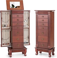 Giantex Standing Jewelry Armoire Cabinet Storage Chest with 7 Drawers, 2 Swing Doors, 12 Necklace Hooks, Makeup Mirror and Top Divided Storage Organizer, Large Standing Jewelry Armoire