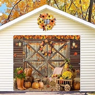 Fall Thanksgiving Garage Door Banner Decorations Backdrop 7x8ft Autumn Rustic Wood Door Barn Pumpkin
