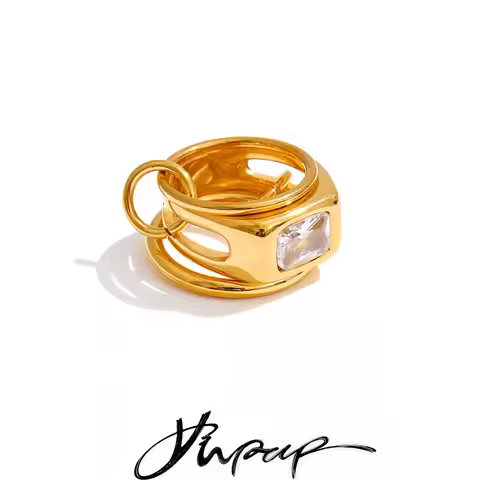 Yhpup Size 678 Fashion Stainless Steel 3 Layered Finger Stacked Ring 18K Golden PVD Plated Zirconia 