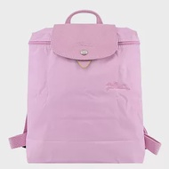 LONGCHAMP LE PLIAGE GREEN系列刺繡再生尼龍摺疊後背包 粉紅