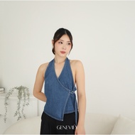[ GENEVIEY ] Vanessa Denim Backless Top | Sexy Backless Denim Top