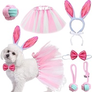 Bunny Costume, 6 Pieces Sequin Pet Rabbit Ears Headband Headwear Bow Tie Tutu Dress and Teething Che