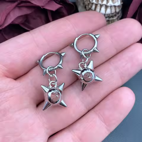 Gothic Spiky Ball Hoop Dangle Earrings for Women Y2K Punk Spike Morning Star Charm Drop Earrings Gru