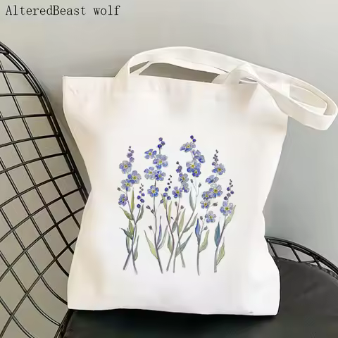 Tote Shoulder Lady Bag Women Shopper bag Blue Forget Me Not Blooms Cosmos Flowers Bag Harajuku Shopp