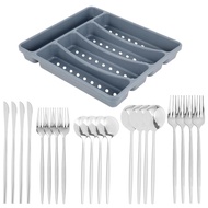 21Pcs Silverware Set Stainless Steel Cutlery Utensils Set Flatware Cutlery Set with Organizer Tray f