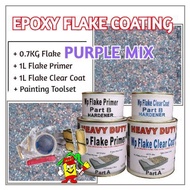 PURPLE MIX FLAKE • Epoxy Flake Coating Set c/w Painting Toolset • Refurnishing Floor • No Hacking • Waterproofing