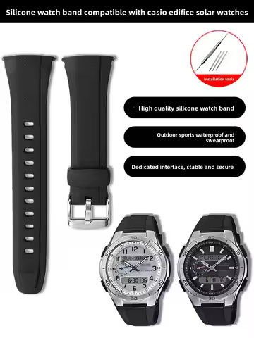 Suitable for Casio WVA-M640/M650 WVQ-M410 Waterproof Sweat Black Silicone Watch with Accessories 21m