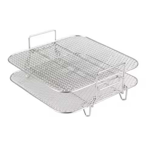 2-Layers Air Fryer Rack Stackable Grid Grilling Rack Stainless Steel for 4.2-5.8QT Air Fryer Kitchen