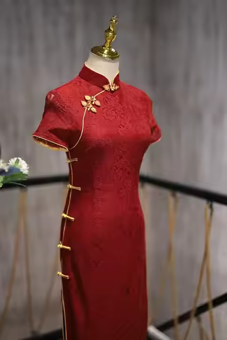 Elegant Red Lace Wedding Dress Chinese Style Formal Ceremony Drinking Ceremony Everyday Wear Vintage
