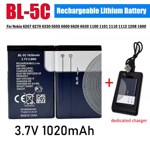 BL 5C Battery 3.7V 1020mAh Rechargeable Li Ion Batteries BL5C for Nokia 2600 1100 1110 1112 2610 623