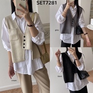 SET7281 Hyein Korea Style Shirt w/ Vest Set